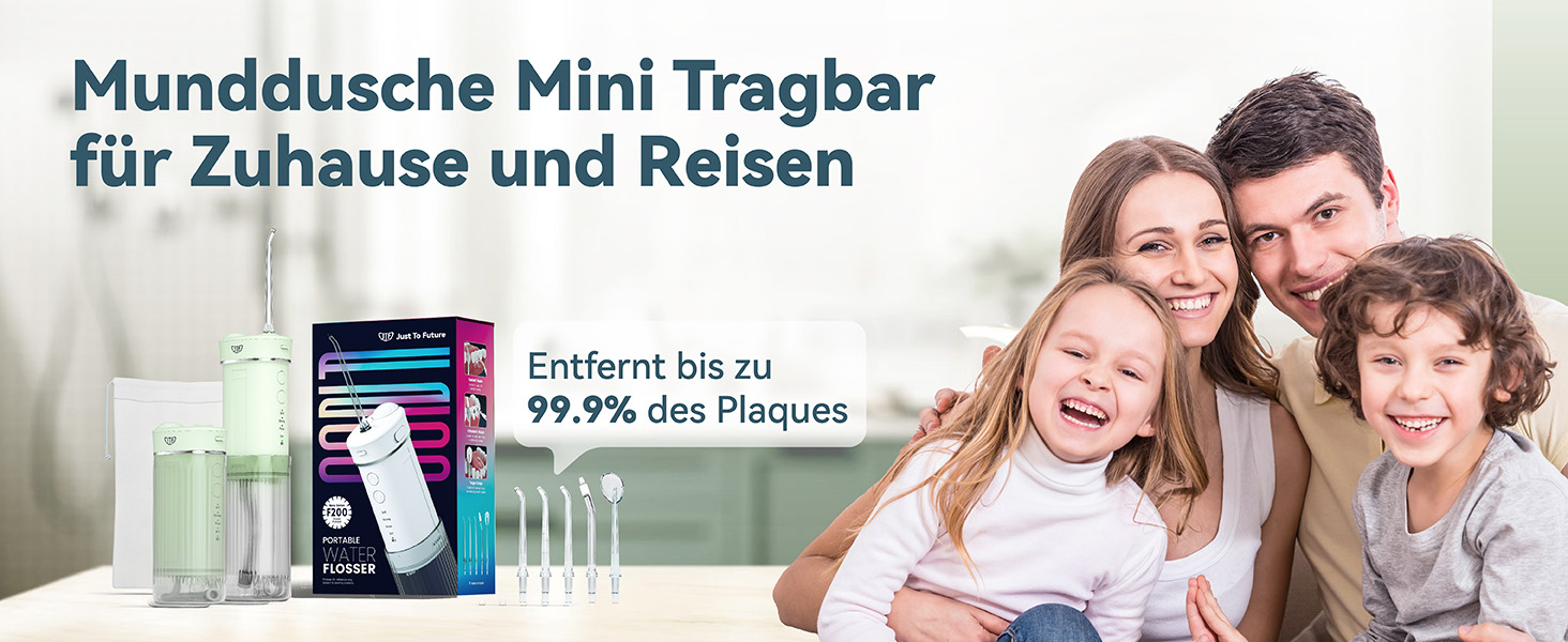 Портативний електричний іригатор для зубів JTF Munddusche Mini (зелений): 4 режими, 5 насадок, 230 мл, водонепроникний IPX7