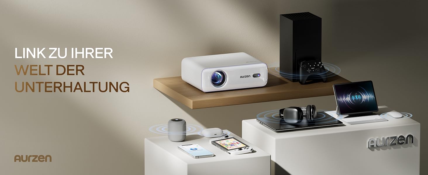 Aurzen Eazze D1 Smart Beamer: 4K проєктор для домашнього кіно з підтримкою 4K, Full HD 1080P, Netflix, Dolby Audio, автофокусом, корекцією трапеції, Wi-Fi, Bluetooth, білий