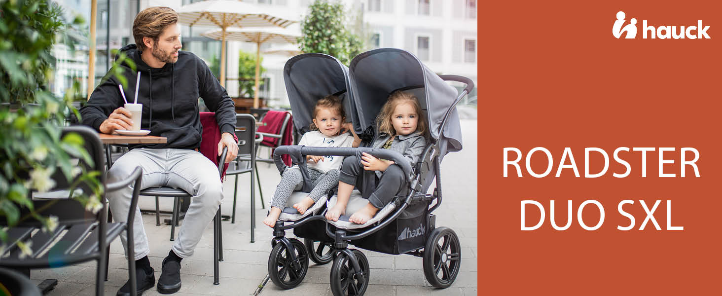 Візок для близнюків Hauck Roadster Duo SLX Grey/Silver: прогулянка від народження до 15 кг, функція лежання, великий кошик, компактний у складеному стані