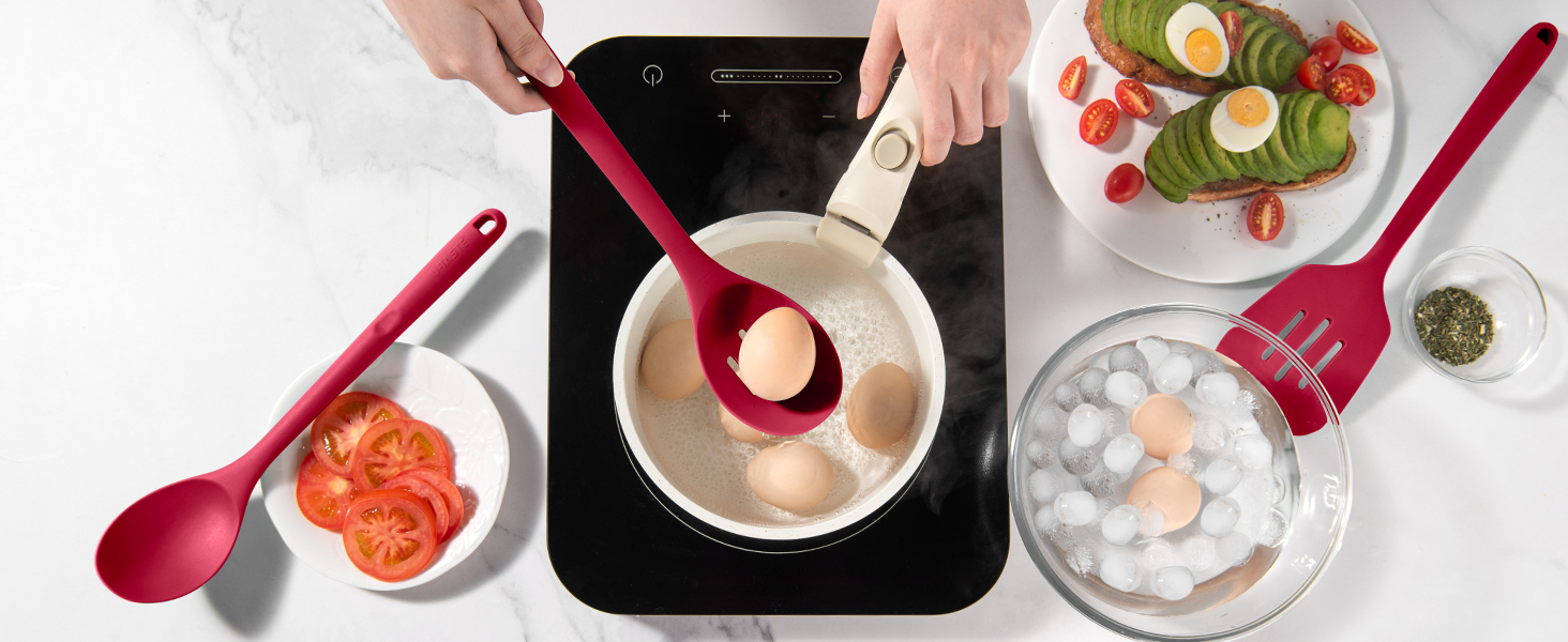 Набір кухонних аксесуарів U-Taste з силікону (5 шт.), стійкий до 315°C, BPA-free, антипригарний, для приготування, перемішування, подачі їжі (червоний)