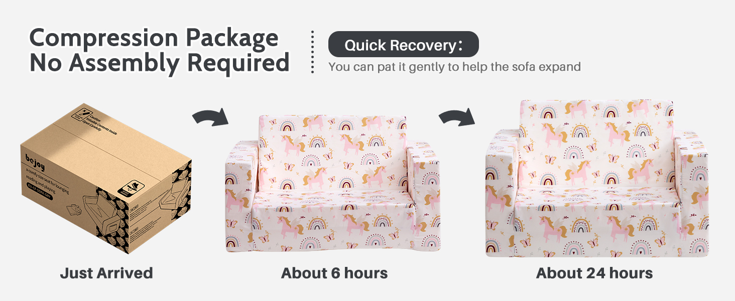 Дитяче розкладне диван-крісло BEJOY 2 в 1, Sherpa, з єдинорогом, бежевий, для дитячої кімнати, подарунок на день народження