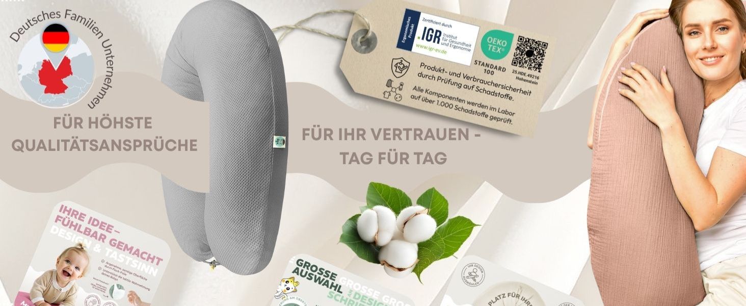 Подушка для вагітних та годування sei Design XXL 190x35 см, ергономічна подушка для сну з чохлом з органічної бавовни муслін (м'ятна)