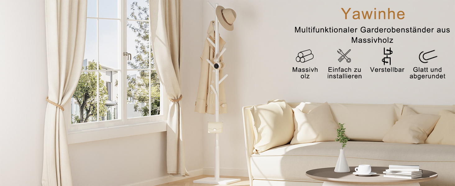 Дерев'яна вішалка для одягу Yawinhe, 180 см, 8 гачків, 3 рівня, для передпокою