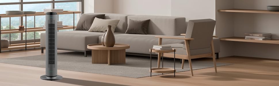Вентилятор вежний Cecotec EnergySilence 8190 Skyline Ionic, 84 см, з пультом, таймером, іонізатором, мідний двигун, сірий