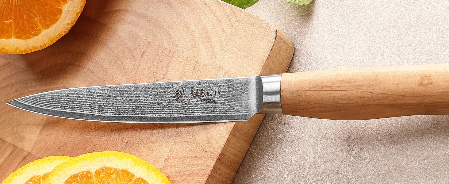 Ніж кухарський Wakoli з дамаської сталі (серцевина VG10), 20 см – гострий та збалансований – ніж з ручкою з оливкового дерева в подарунковій коробці – кухонний ніж Damask для професіоналів та любителів (універсальний)