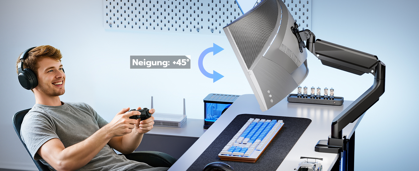 Кріплення для монітора ARES WING з USB A/C, 17'-45', регулювання висоти, максимальне навантаження 18 кг, VESA 75/100 мм, білий (чорний)