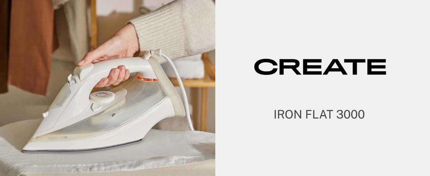 Праска електрична CREATE IRON FLAT 3000 чорна, 3000 Вт, з функцією швидкого старту, резервуар 380 мл, система безпеки