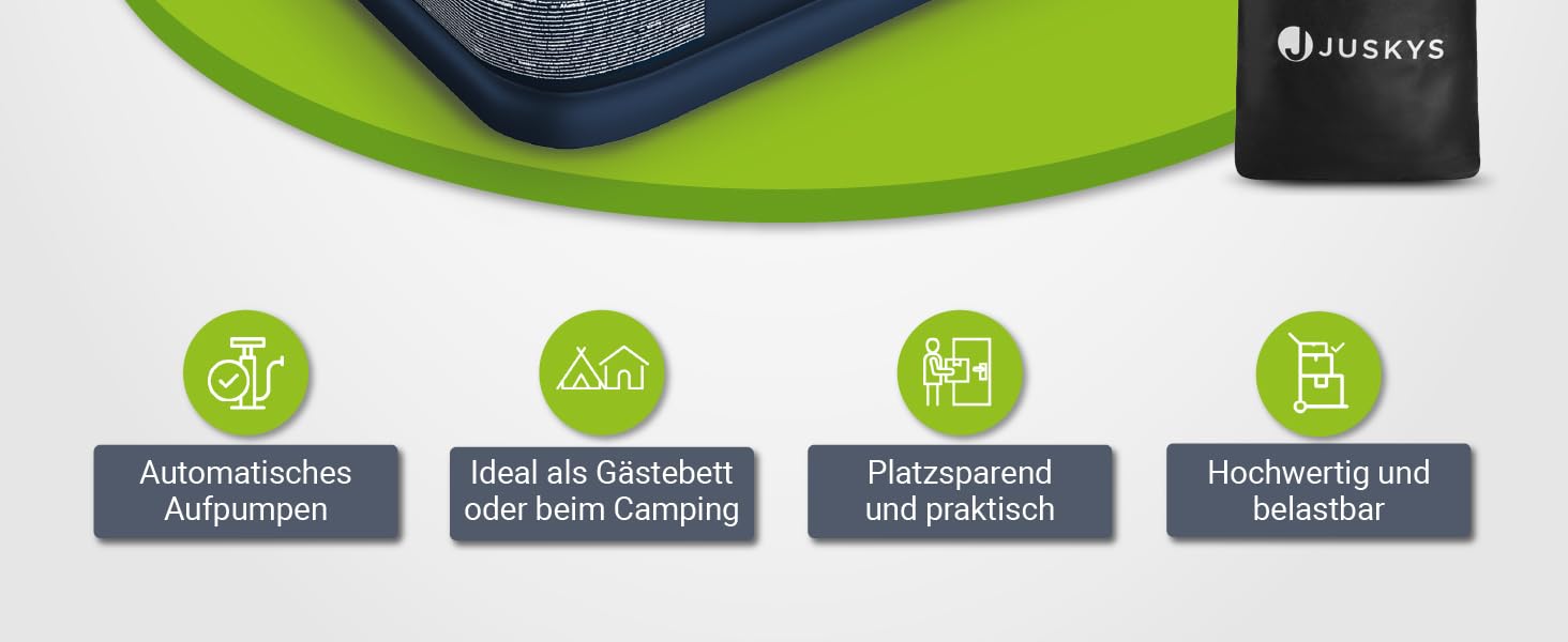 Надувний матрац Juskys самонадувний 150x200 см - двоспальний з вбудованим насосом - ідеально для гостей або кемпінгу - водонепроникний блакитний/білий (блакитний, двоспальний)