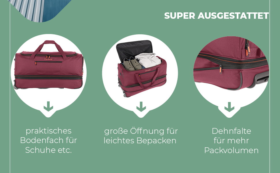 Дорожня сумка на колесах Travelite Basics Duffle L, 98-119 л, червоно-помаранчева (55 см)