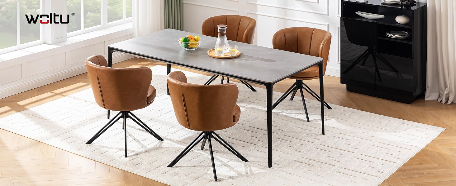 Крісла для обідньої зони WOLTU (2 шт), 360° обертання, з підлокітниками, для кухні/вітальні, ергономічні, до 150 кг, штучна шкіра (колір: коричневий)