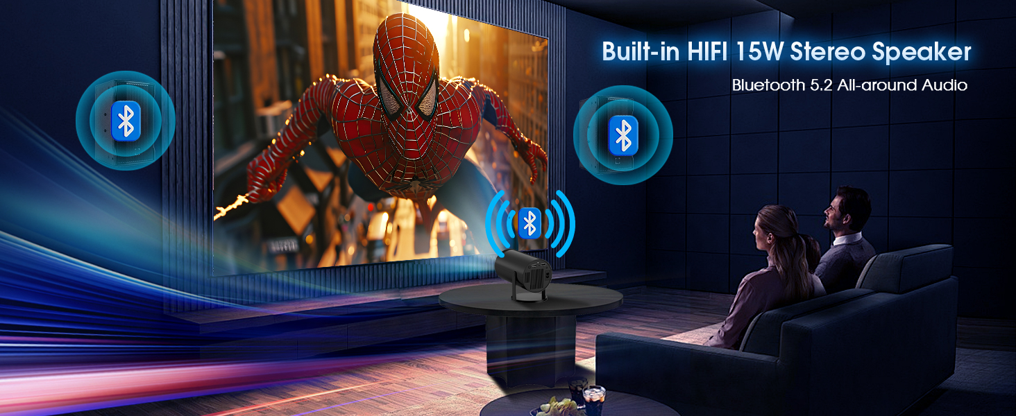 Смарт-проектор Mini Beamer 4K Full HD 1080P з WiFi 6 та Bluetooth 5.2, автокоррекция трапеції, поворот на 180°, підтримка HDMI/TV Stick/Laptop, чорний