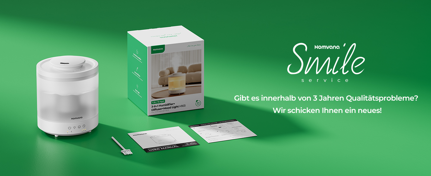 Зволожувач повітря Homvana для спальні 1.5л, ультразвуковий, з аромадифузором для ефірних олій, LED, BPA-Free