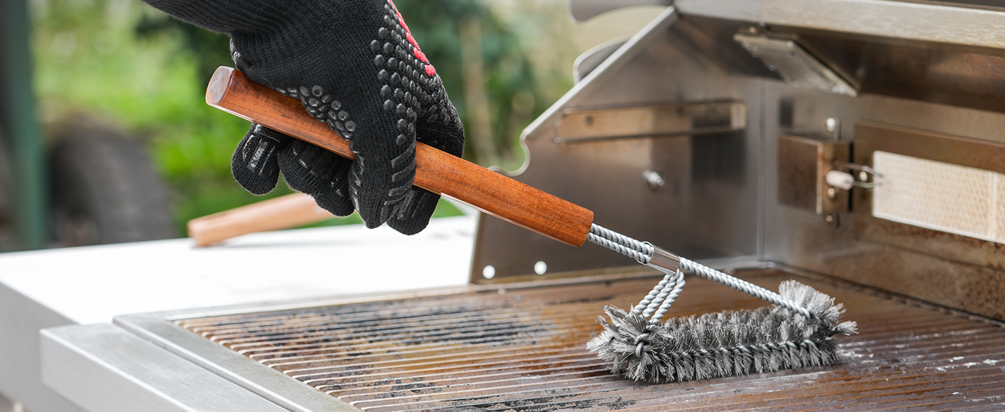 Набір гриль-посуду Onlyfire 4 шт. з нержавіючої сталі та акації (щипці, лопатка, виделка, щітка)