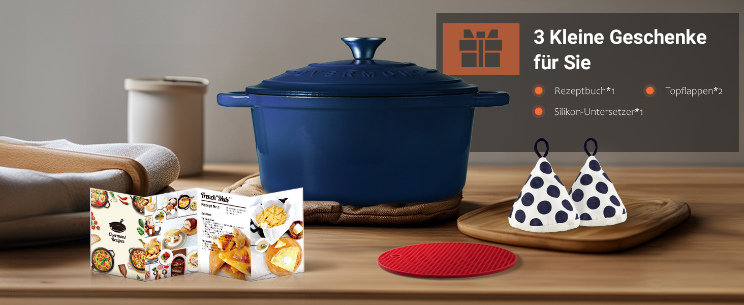 Чавунна казан-каструля Overmont з емалевим покриттям, 26 см, 5.2 л, індиго-синя — універсальний сотейник з кришкою для запікання та тушкування, підходить для духовки