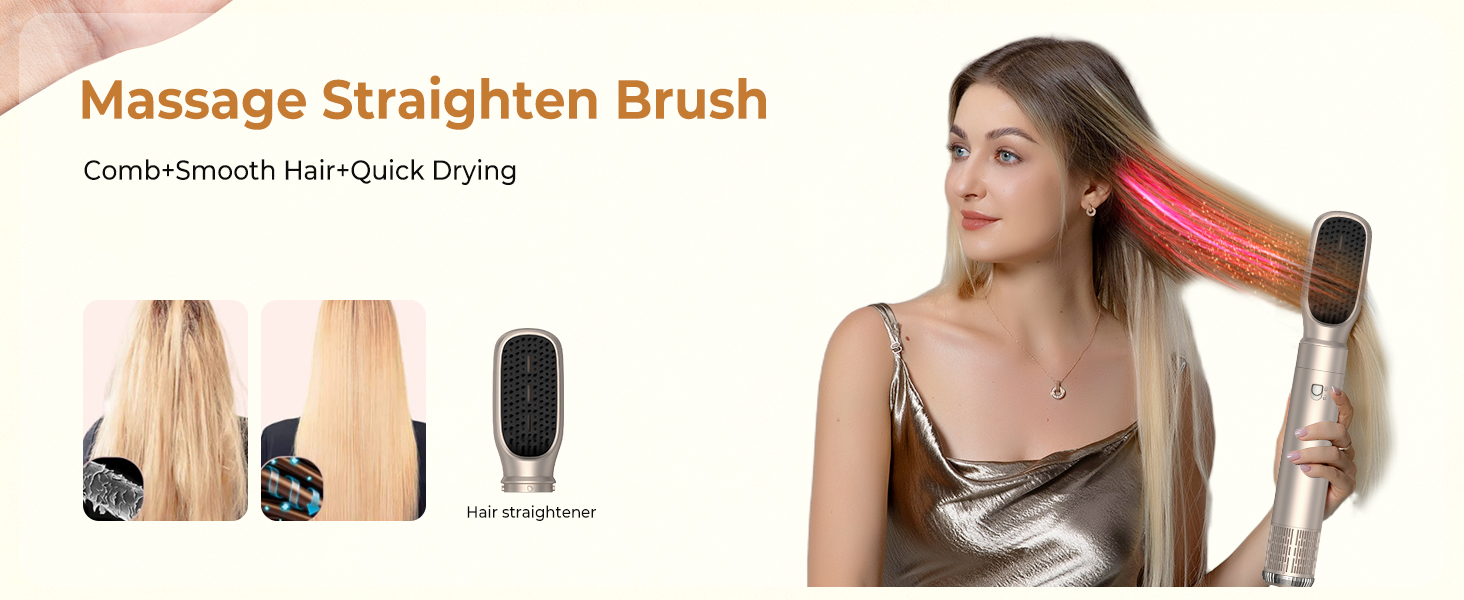 UKLISS Hairstyler 6 в 1: Професійний набір для укладки волосся (фен-щітка, плойка, випрямляч) 1000W, срібно-золотий