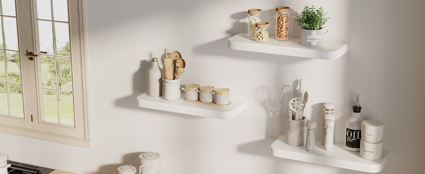 Набір полиць на стіну Wandregal з дерева (3 шт) білі, плаваючі полиці з прихованим кріпленням для вітальні, спальні, кухні, для книг та декору