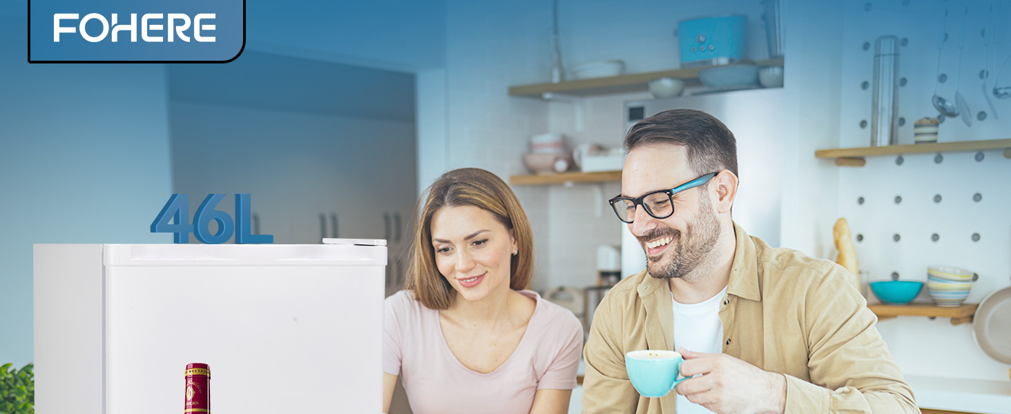 Міні-холодильник E 46L з морозильною камерою, енергоощадний, регулювання температури, білий