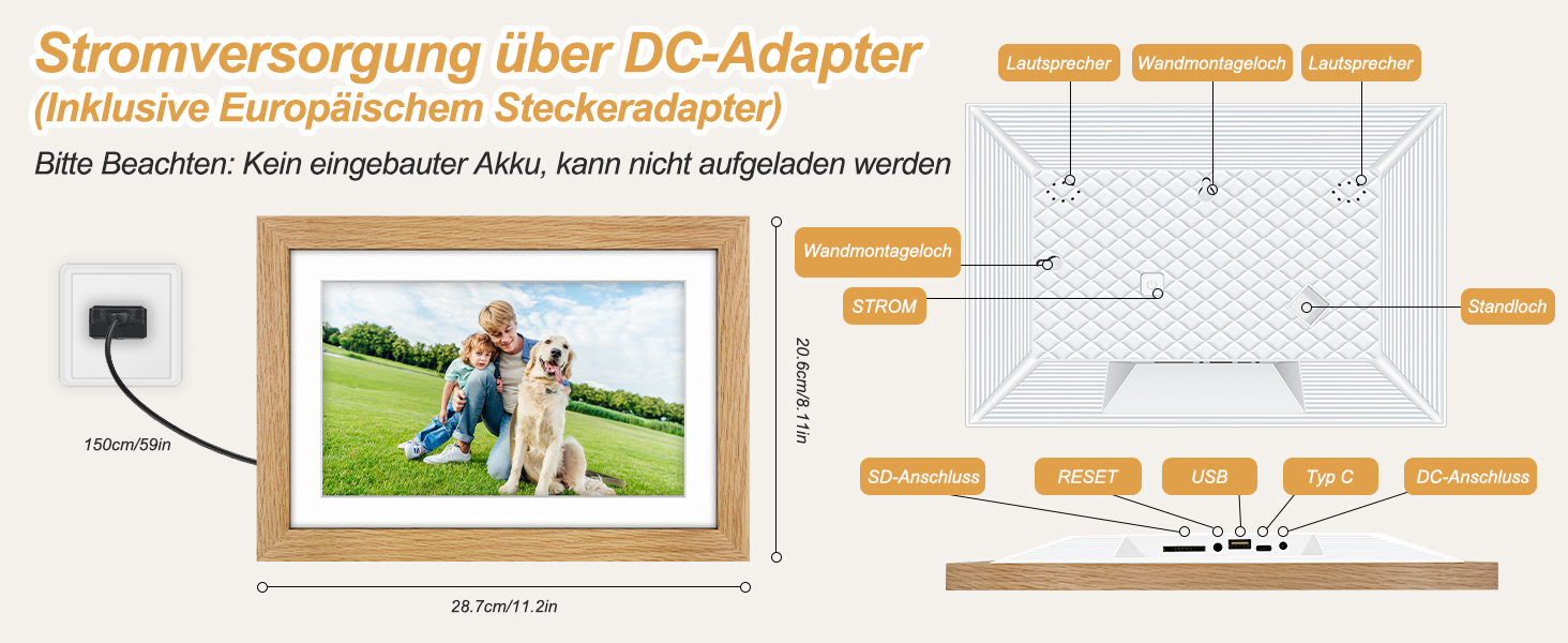 Цифровий фоторамка з дерева, Wi-Fi, 32GB, 10.1