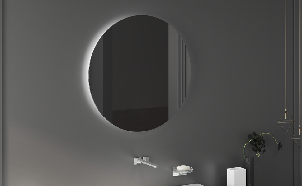 Дзеркало для ванної кімнати Kleankin Ø60 см з підсвічуванням LED, кругле, з сенсорним вимикачем, функцією пам'яті, протизапотівальне, 3 кольори світла (білий+срібний), 60x60 см