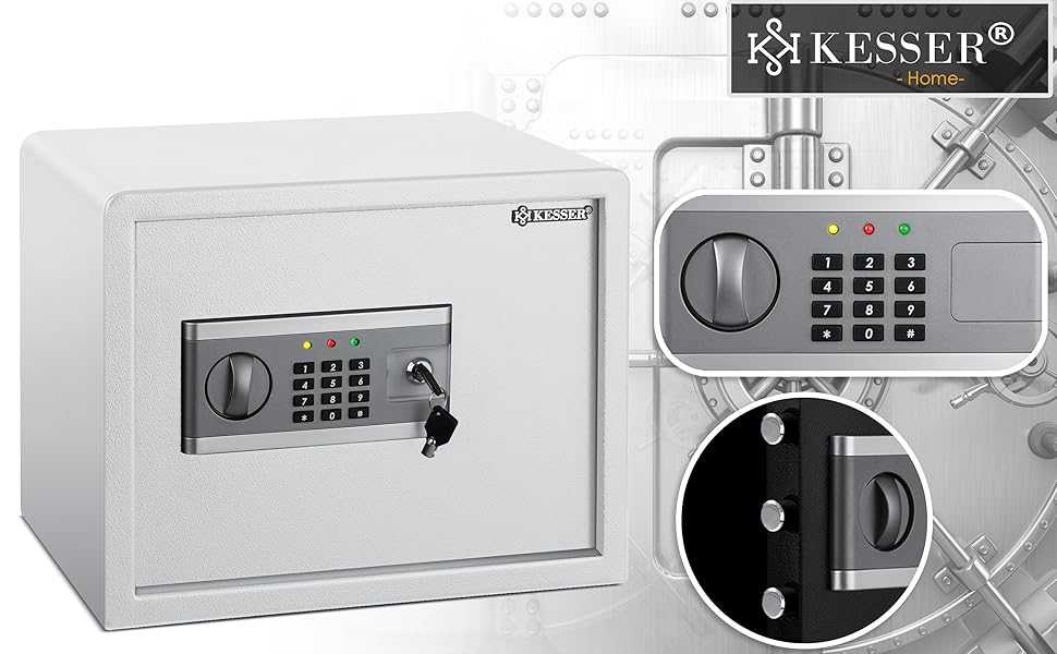 KESSER® Електронний сейф | 38x30x30 см | з батарейним блоком | Вбудоване освітлення | Сейф для підлоги та стіни | Меблевий сейф | Срібний