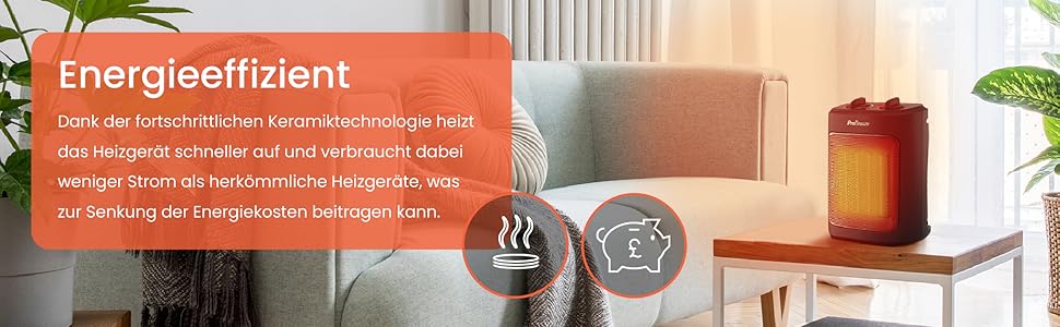 Про Breeze 2000W керамічний міні-нагрівач з холодною функцією та 3 рівнями потужності - для офісу, вітальні, спальні або тераси - Чорний