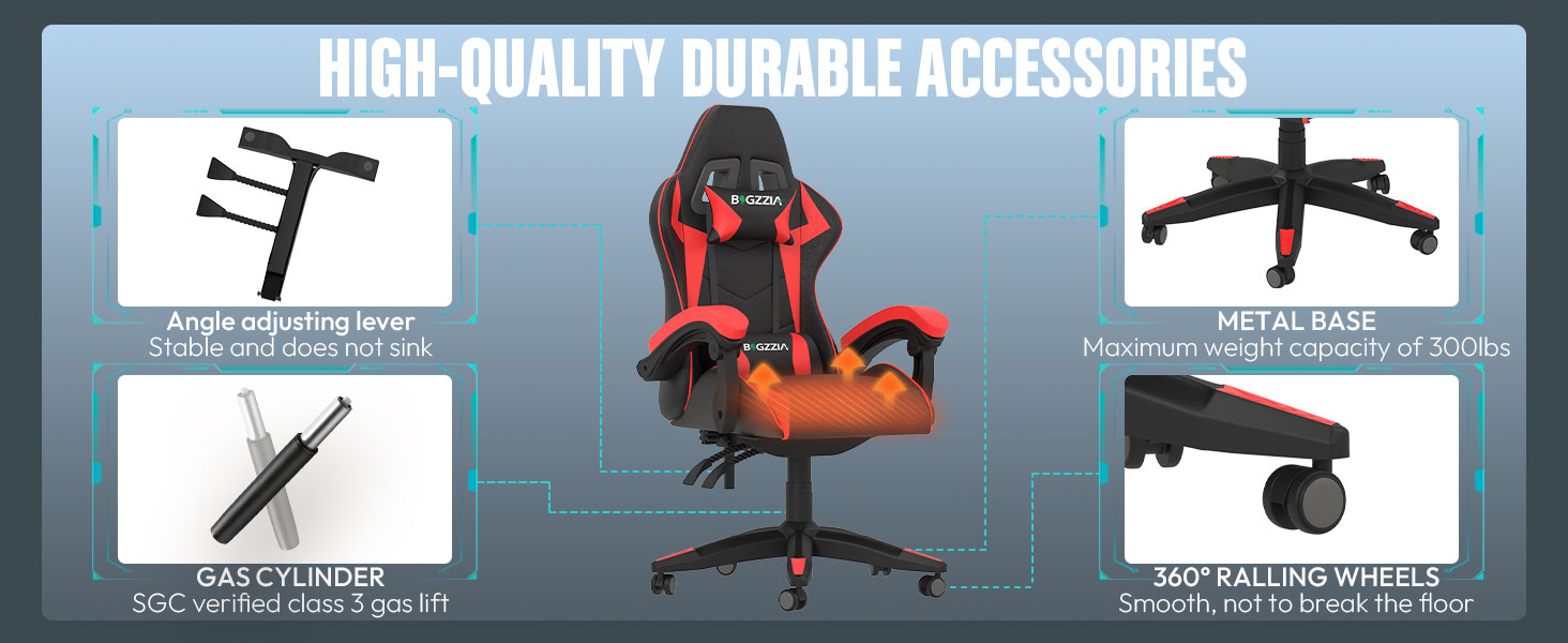 Ігровий крісло Bigzzia Ergonomiczne з підголівником та підлокітниками (Чорно-червоний, з підігрівом)