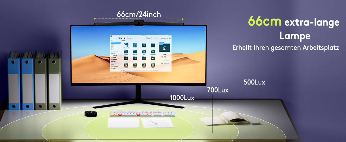 Quntis Лампа для монітора з регулюванням кута та пультом дистанційного керування, 66 см, тепле світло, авто-диммування, без мерехтіння, захист від блакитного світла, настільна лампа