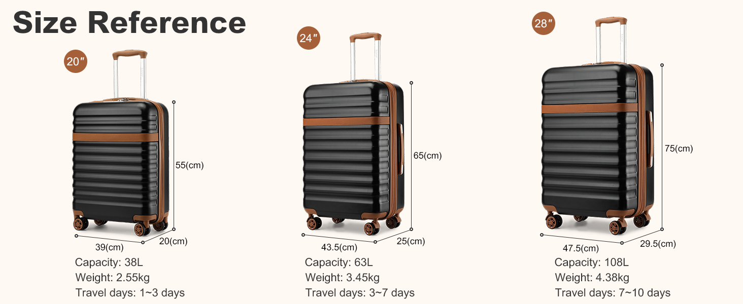 Чемодан-валіза KONO Mittelgroß (середній) з ABS+PC, 4 колеса, TSA-замок (чорний/коричневий, L, 65 см)