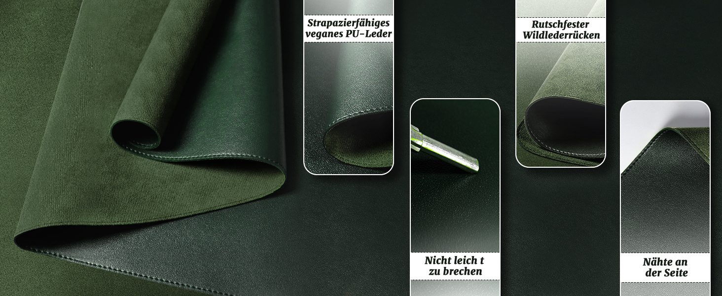 Велика двостороння шкіряна підкладка на стіл 120x60 см — водонепроникний захисний килимок для письма та малювання з замшею, темно-зелений