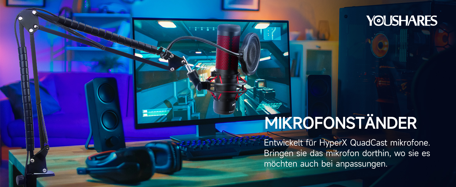 Стійка для мікрофона HyperX QuadCast з поп-фільтром та тримачем YOUSHARES - сумісна з QuadCast S, Fifine AM8, Blue Yeti, Razer Seiren Mini V3
