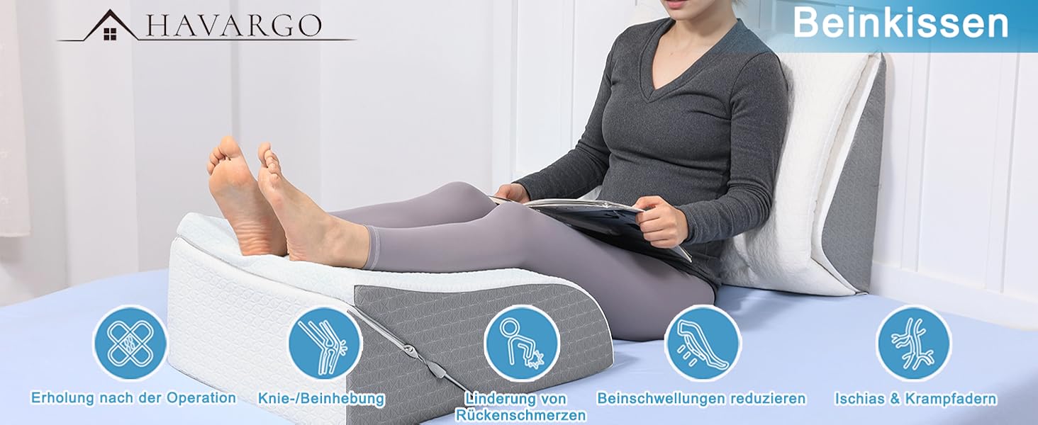 Подушка для ніг та колін 2-в-1 HAVARGO — ортопедичний підйомник для ніг із пінополіуретану для зняття набряків та покращення кровообігу, регульована висота