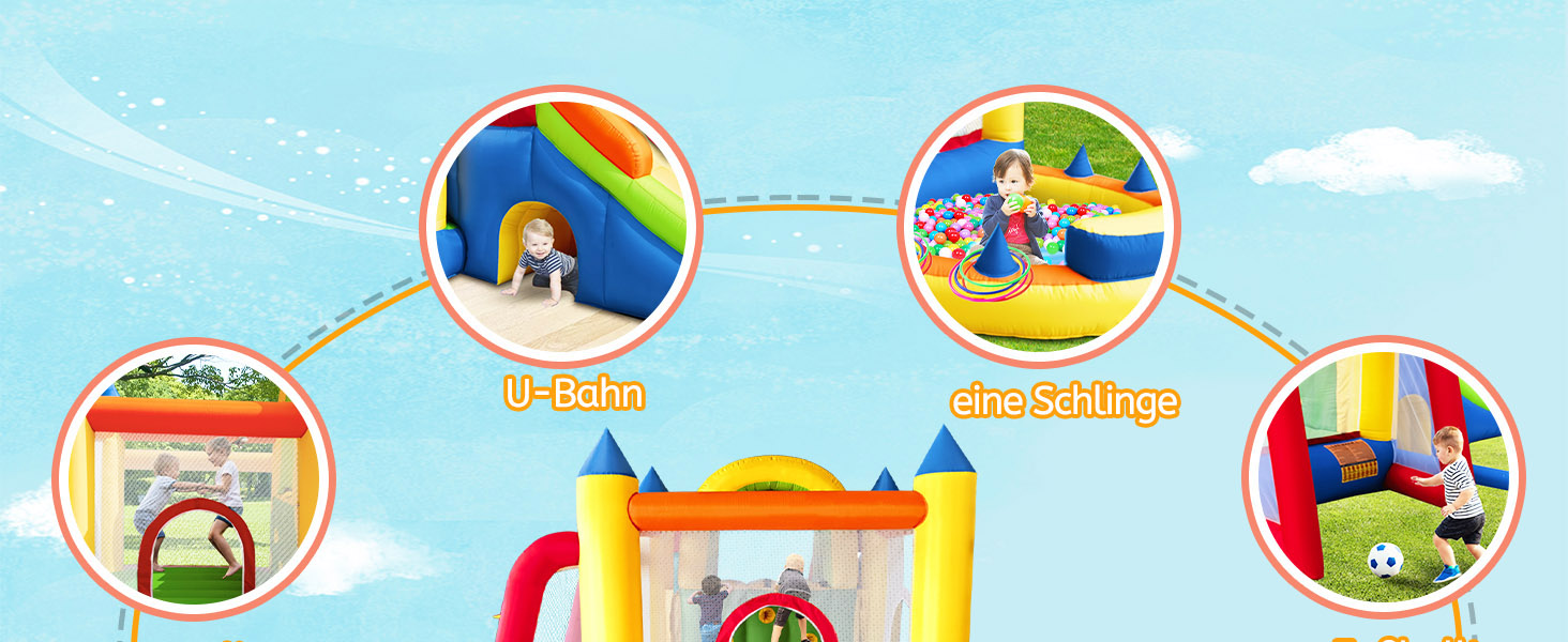 Надувний батут для дітей з насосом, міцний матеріал, для 3-4 дітей, 315x245x194 см (QCPY)