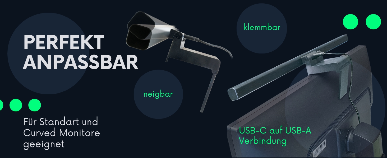 LED лампа на монітор Schwaiger з USB-C, сенсорне керування, 1,5м кабель, для дому, офісу та ігор