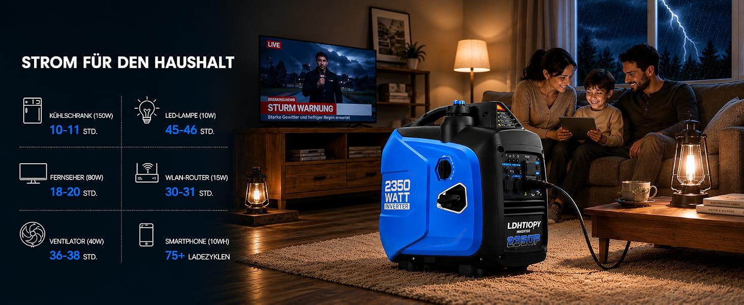 Інверторний бензиновий генератор LDHTHOPI 2350Вт, 4-тактний, з USB та розетками 230В, цифровим дисплеєм, компактний для кемпінгу та відпочинку