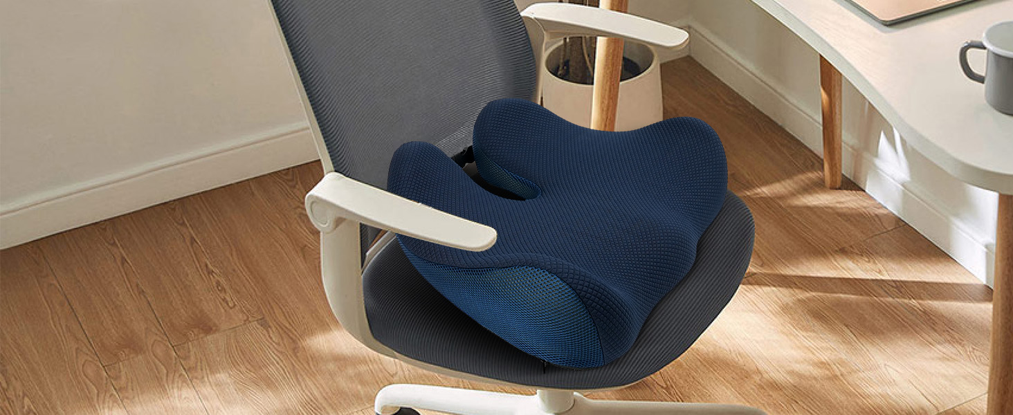 Ортопедична подушка для сидіння Feagar з Memory Foam - ергономічна подушка для офісного крісла, авто та дому - подушка для куприка, зняття напруги при тривалому сидінні, антиковзаюча (до 100 кг) (Темно-синій)