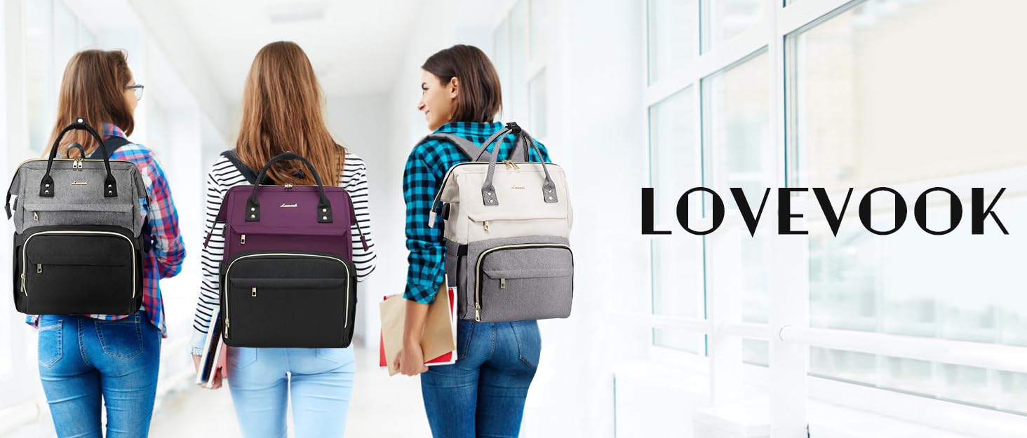 LOVEVOOK Рюкзак для жінок великий, шкільний рюкзак вологостійкий з відділенням для ноутбука, сумка для роботи, рюкзак для подорожей, ручна поклажа для літака, для університету, подорожей, бізнесу, світло-сірий