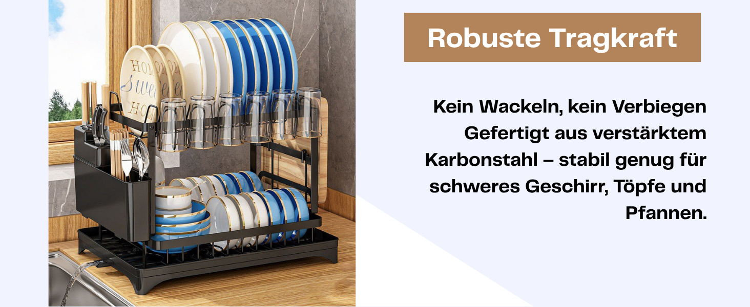 Сушарка для посуду нержавіюча сталь, 2-ярусна, з піддоном та відділенням для столових приборів, компактна для кухні