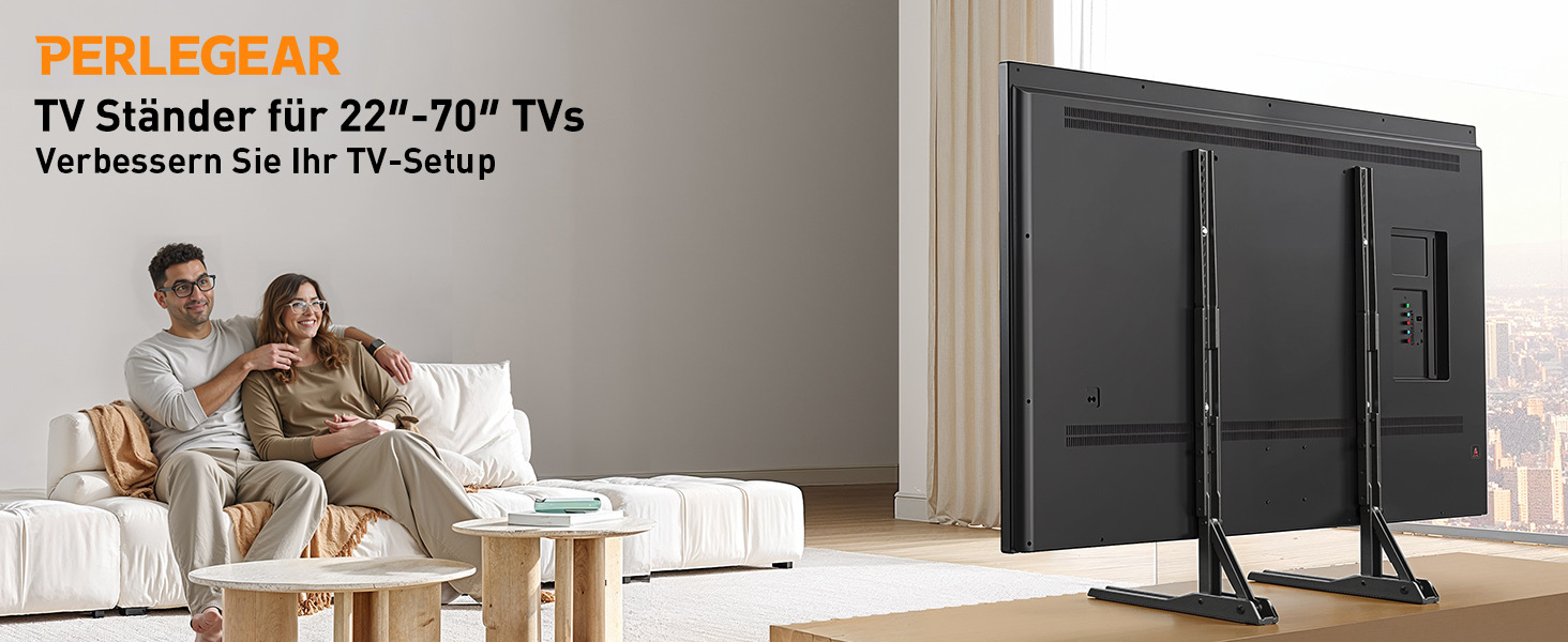 Універсальний підставний стійка для телевізора Perlegear PGTVS49B з LED-підсвіткою, для діагоналей 24–60 дюймів (сумісна з 22-70