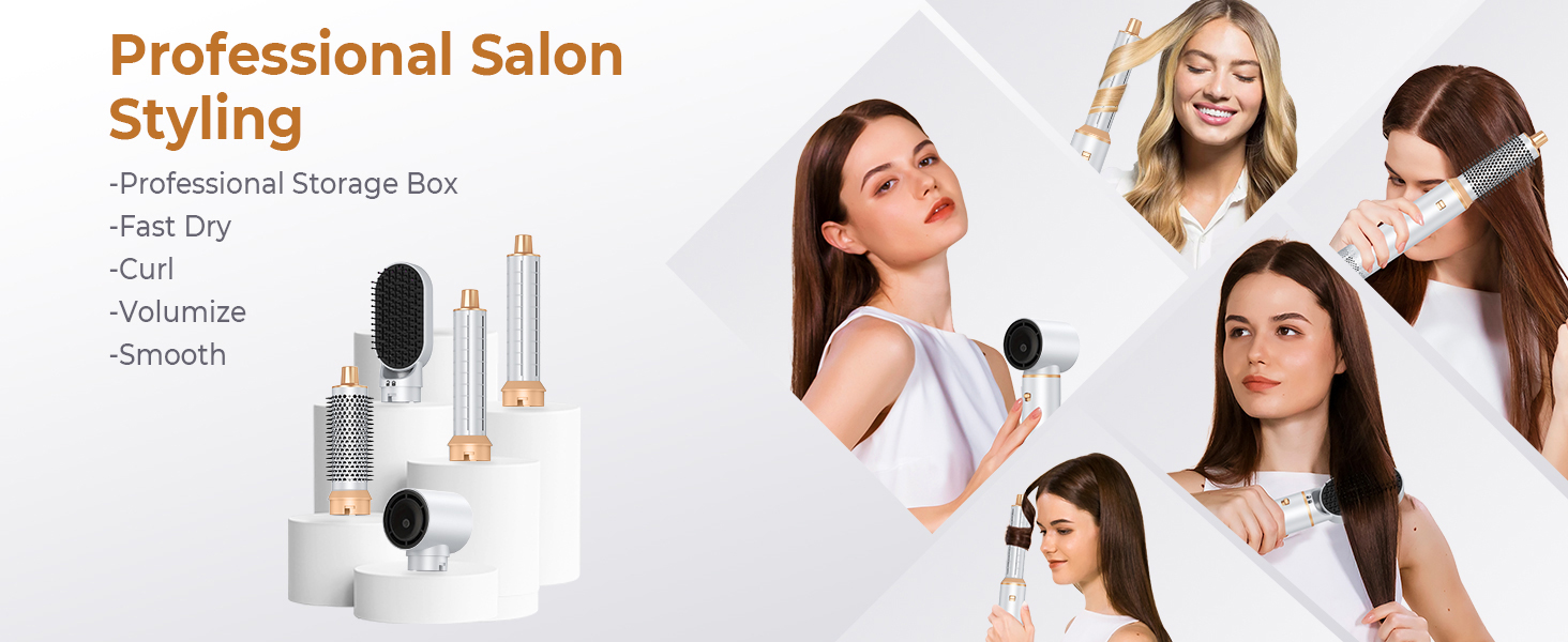 MogaWave Air Styler Pro 6 в 1: Фен-щітка, стайлер для волосся 1000W (білий)