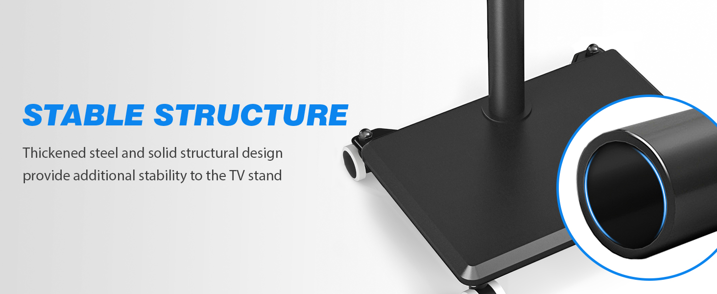 Підставка для телевізора на колесах з полицею, чорна. Підходить для телевізорів 27-55 дюймів, до 40 кг, VESA 400x400 мм