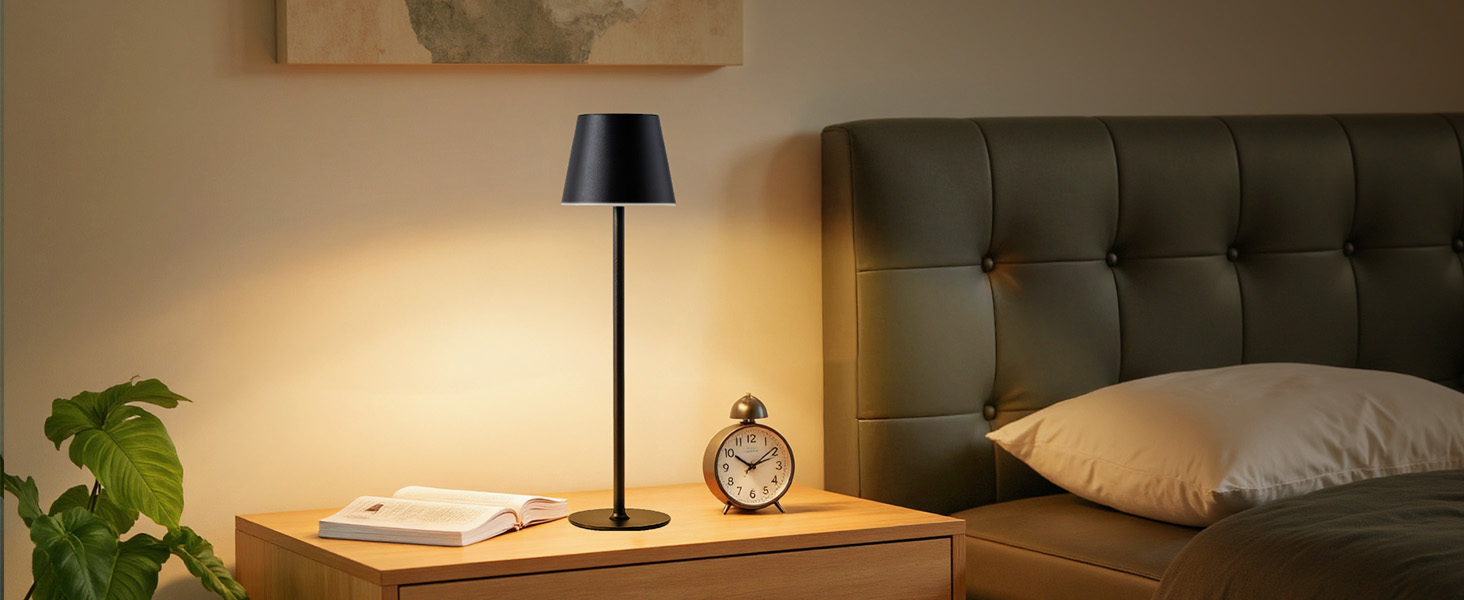 LED настільна лампа Bonsery (2 шт.) з акумулятором 5200mAh, регульована яскравість, 3 кольори світла, металева, вологостійка, 2 висоти (24/37,5 см), для дому, бару, кемпінгу, чорна