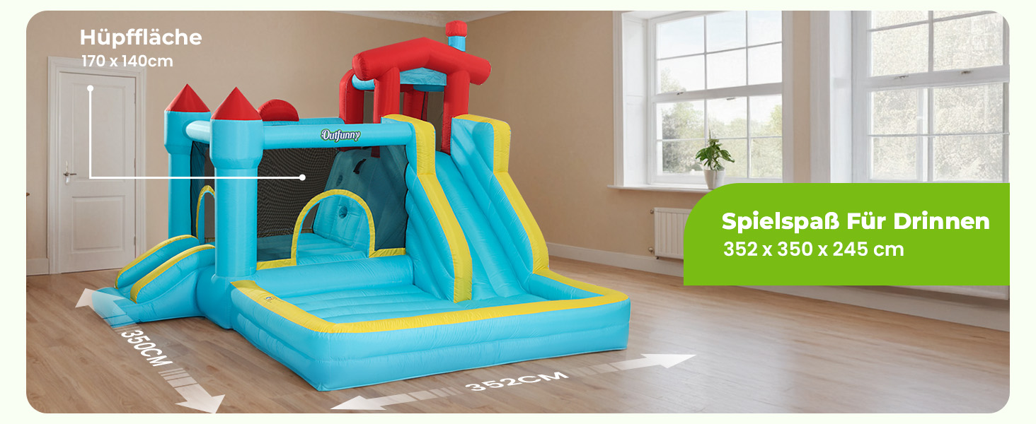 Надувний замок для дітей великий, з гіркою, синього кольору, з насосом 450W (для дому та вулиці)