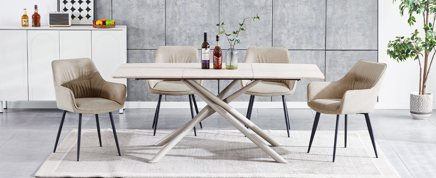 Набір обідніх крісел 6 шт. поворотні, з підлокітниками, 360°, сучасний м'який стілець з велюру, для вітальні, кухні, робочого кабінету, спальні (4, Бежевий)