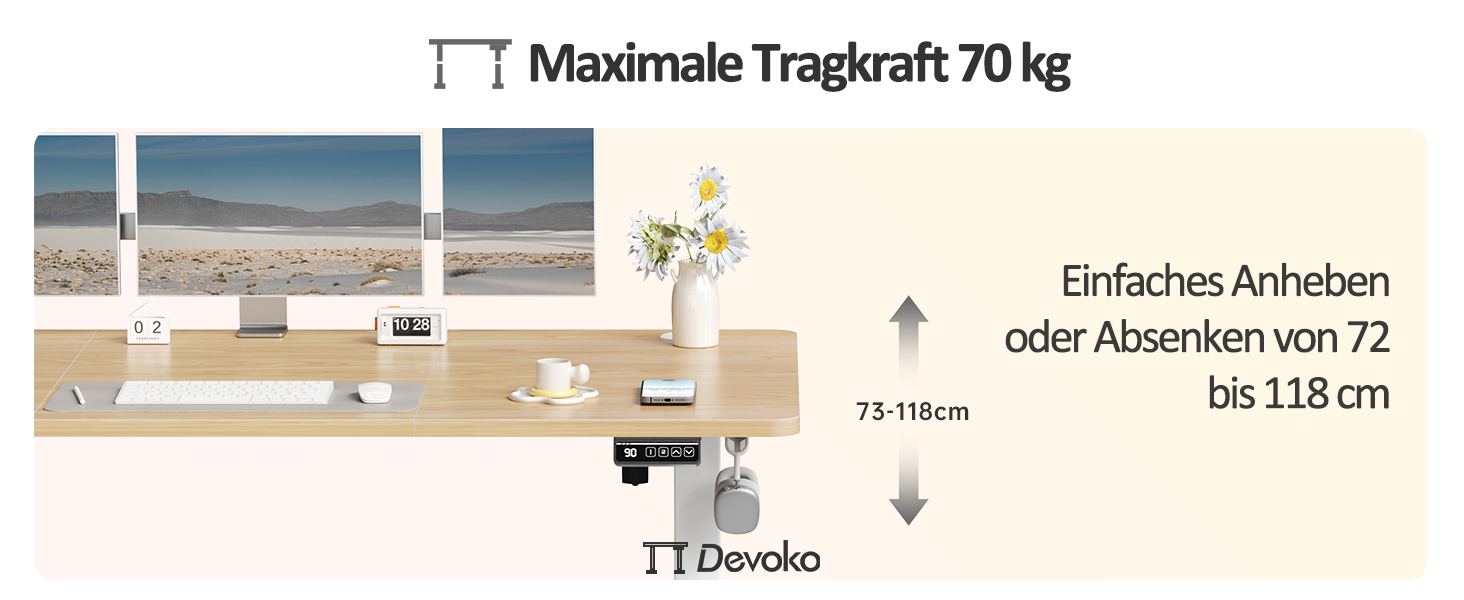 Електричний регульований стіл Devoko 120x60 см: офісний, для комп'ютера, з пам'яттю висоти, стоячий, бежевий