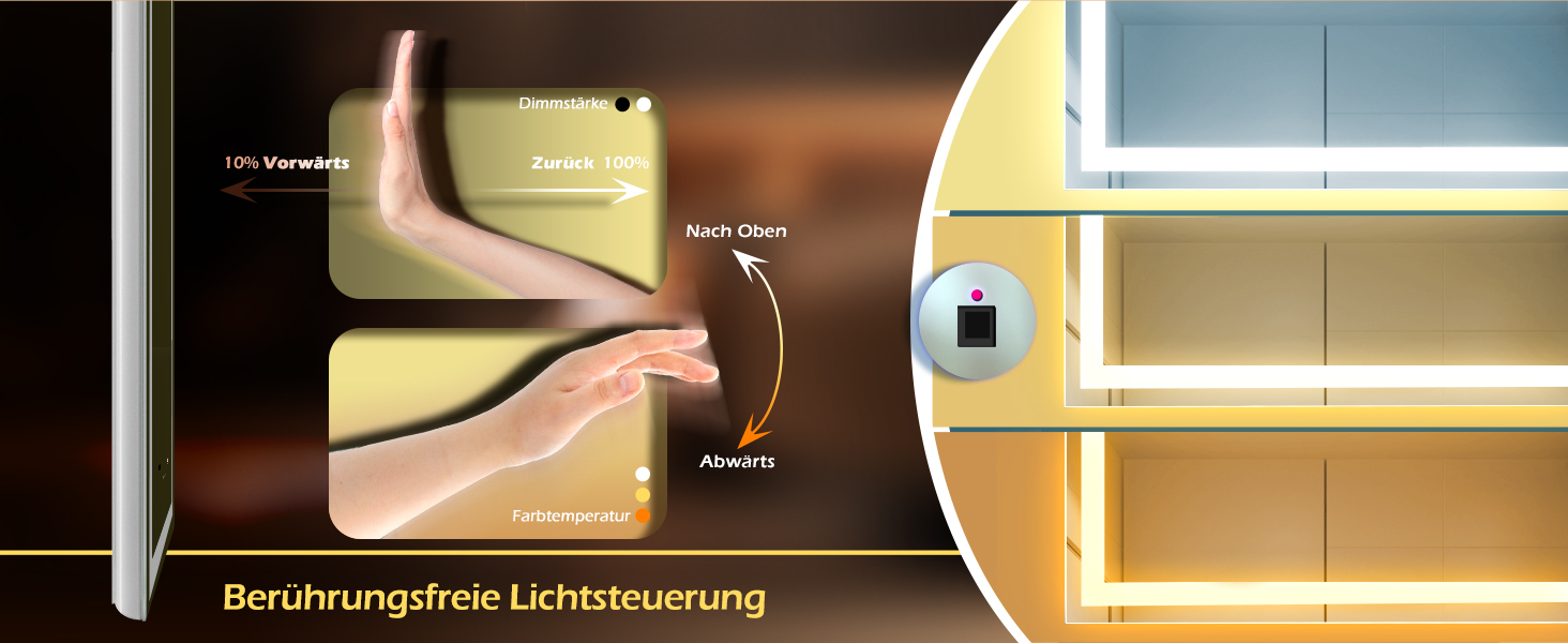 Дзеркало з LED-підсвічуванням та сенсором, з Bluetooth, регульоване освітлення, протитуманне, водонепроникне IP44, для ванної кімнати, 50 x 70 см