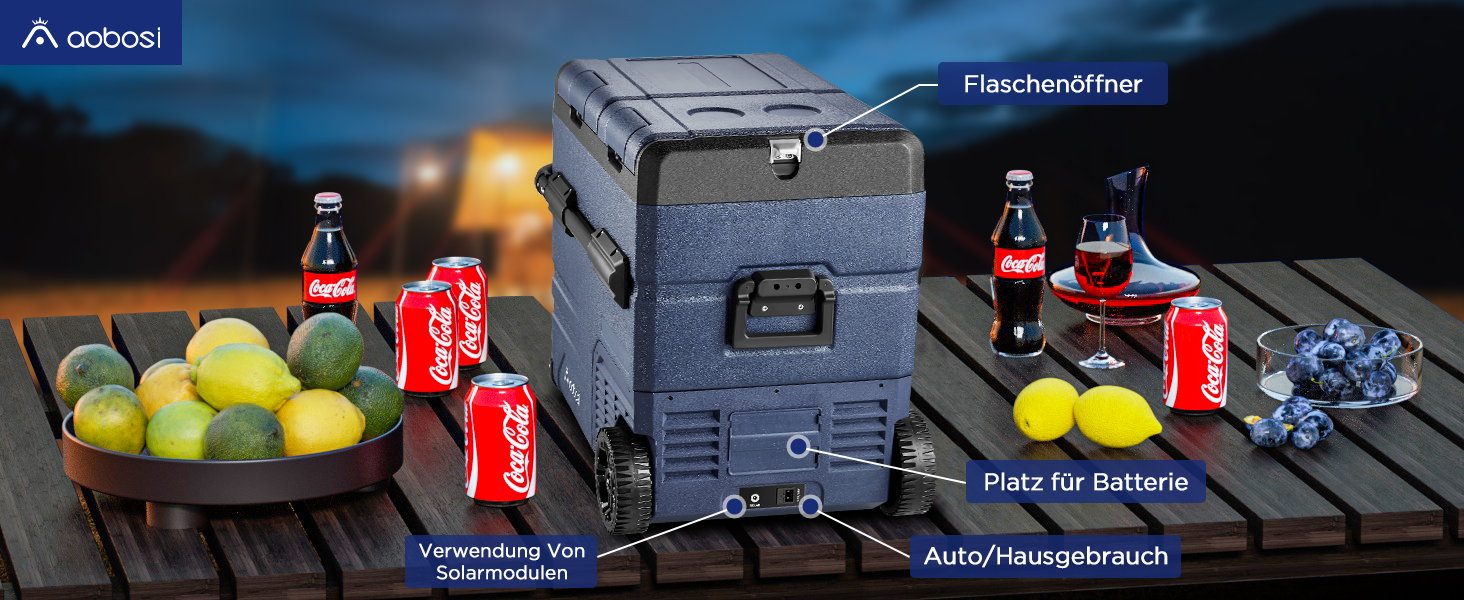 Автомобільний компресорний холодильник AAOBOSI 45л з Wi-Fi, USB зарядкою, LED підсвіткою, 12/24V/220V - для авто, кемпінгу, подорожей (синій)