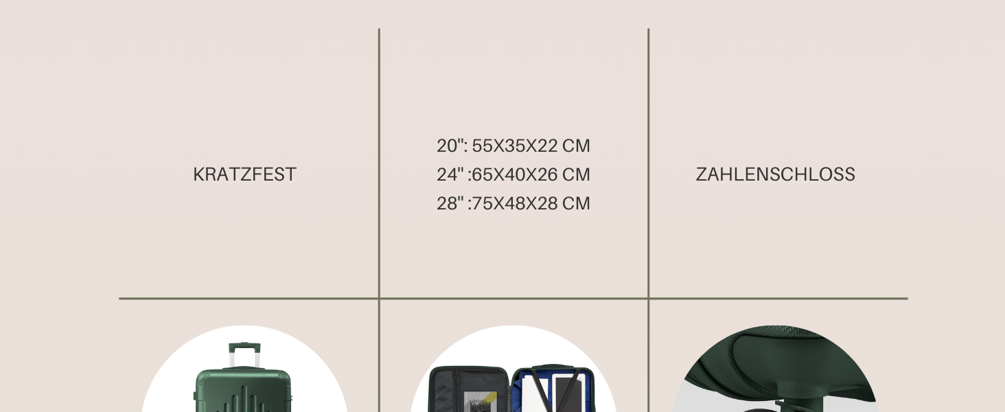 Набір валіз LALAHO 2 шт. з косметичкою, ABS, телескопічний ручка, захист кутів, сірий (Dunkelgrün-1, M (55CM))