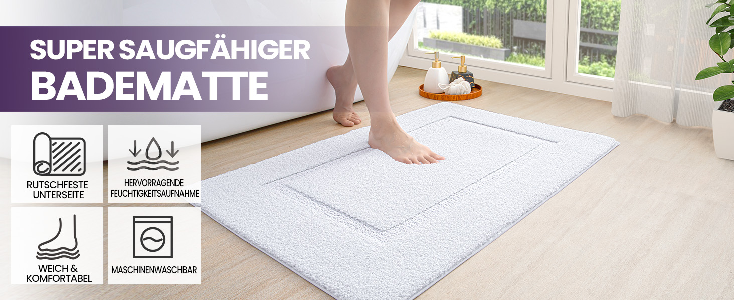 Килимок для ванної кімнати DEXI 60 x 110 см, антиковзаючий, з мікрофібри, білий