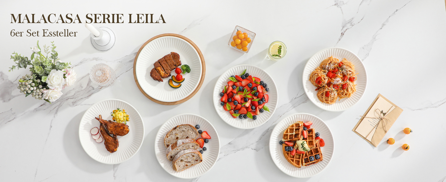 Набір посуду MALACASA LEILA Weiß для 6 осіб, 18 предметів, порцеляна, скандинавський стиль, білий
