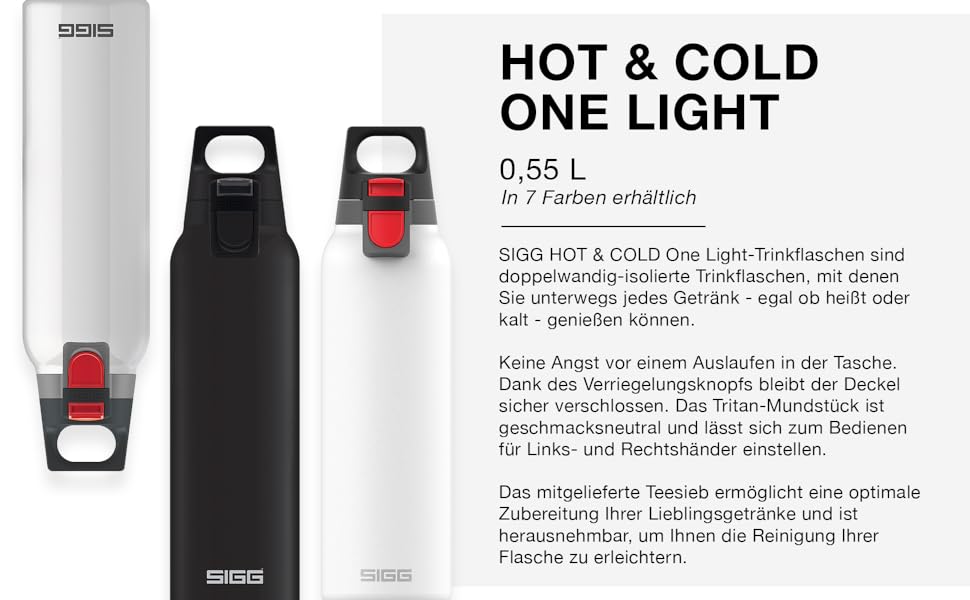 Термальна пляшка Sigg Hot & Cold one Light(0,55 л), екологічно чиста і ізольована пляшка для пиття для походів, одноручна відкрита Термальна пляшка з нержавіючої сталі 18/8 (White)